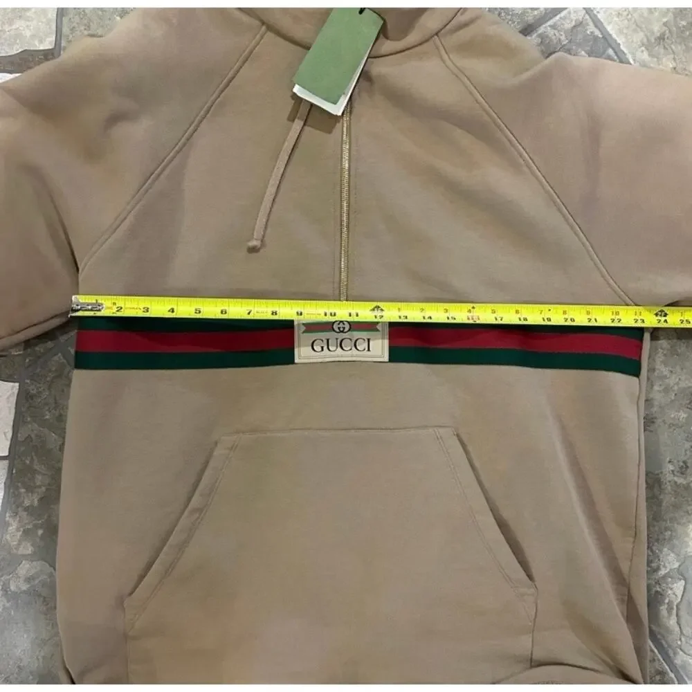 Men's Gucci web striped half zip cotton hoodie size XXL made in Italy NWT